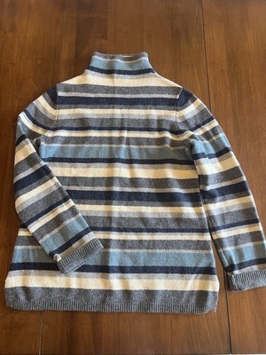 Tabitha Webb Striped Lambswool Blend Sweater Size M Blues Grays High Neck