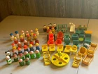 60 PCs Lot Vintage Fisher Price Little People,Wood,White, Green,Blue+,Furniture