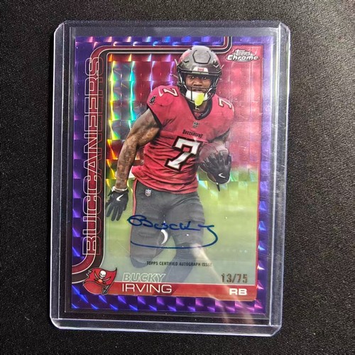 🍆2025 TOPPS CHROME FOOTBALL AUTO PURPLE GEOMETRIC REFRACTOR /75 BUCKY IRVING