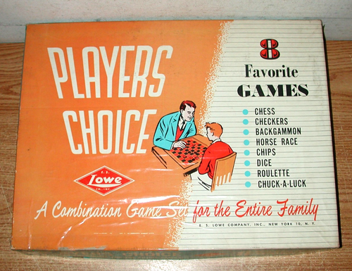 VINTAGE 1944 E. S. LOWE PLAYERS CHOICE 8 FAVORITE GAMES NO. 1103 W/ ORIGINAL BOX