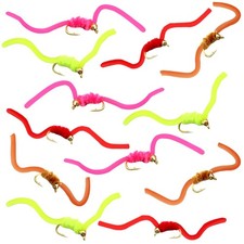 12 Pcs San Juan Trout Worm Fly Assortment Squirmy Wormy Fly Fishing Set Wet W...