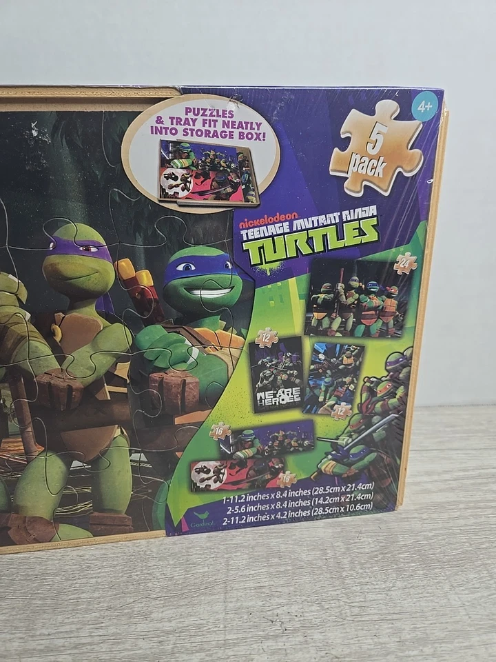 Rompecabezas de madera Teenage Mutant Ninja Turtles paquete de 5 en caja de almacenamiento (nuevo sellado) Foto 3 de 4