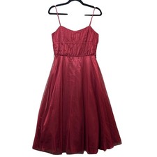 Vintage 90s As U Wish Party Dress Fit Flare Sleeveless Tulle Overlay Red Size 5