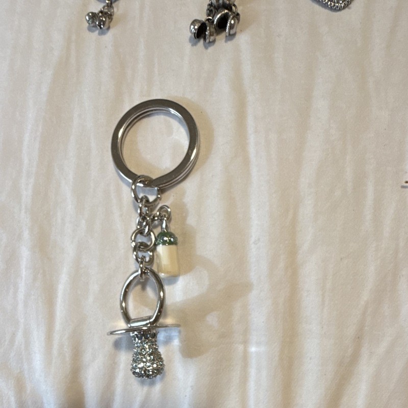 Addison Ross Silver Tone Metal Keyring Heart Charm Rhinestone Accent Women