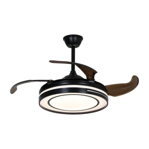 42 In Black Modern Ceiling Fan Retractable Fandelier Ceiling Fan w/ Light Remote - Picture 10 of 20
