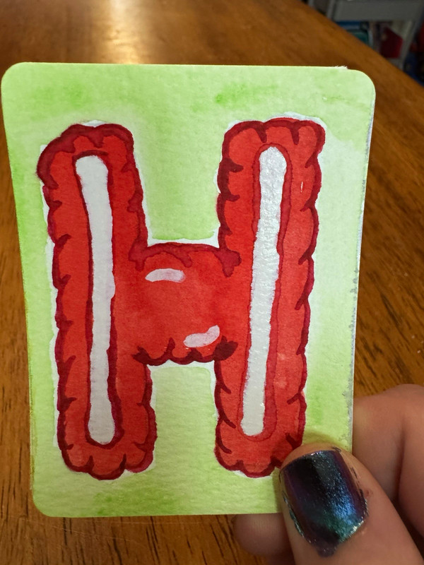 ACEO watercolor bubble letter H, 2.5x3.5