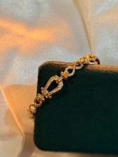 Luxury Gold Plated Zircon Cuff Bracelet Horseshoe Buckle Infinite Symbol UK NEW