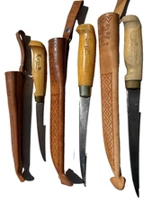 Lot of 3 Rapala & J. Marttiini Fish Fillet Knives w/ Leather Sheaths – Finland 
