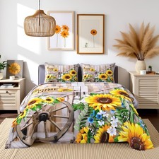 Sunflower Comforter Set King Size Rustic Farmhouse Bedding Set Spring Flowers...