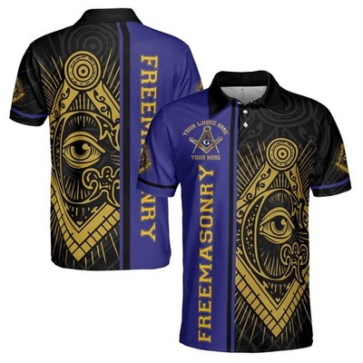 Customize Name Lodge Name Masonic Freemasonry Emblem Men's Polo Shirt S-5XL