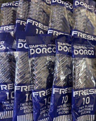 SUPER DORCO Fresh - Twin Blade Disposable RAZORS  10/Pack & 10 PACKS = 100 TOTAL