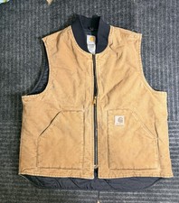 Vintage Carhartt V02 BRN Duck Vest Quilt Lined Distressed Brown XL