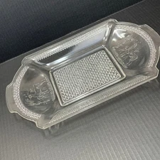 Antique EAPG Deer and Pine Tree Platter: McKee Glass Serving Tray c 1886 11.75"