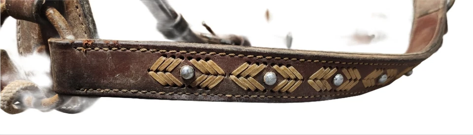 Correa para la cabeza de cuero tostado césped vintage Foto 2 de 4