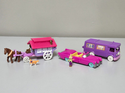 Vintage Bluebird Polly Pocket ''On the Go'' Lot (3 Playsets + Polly + Horse + Dog)