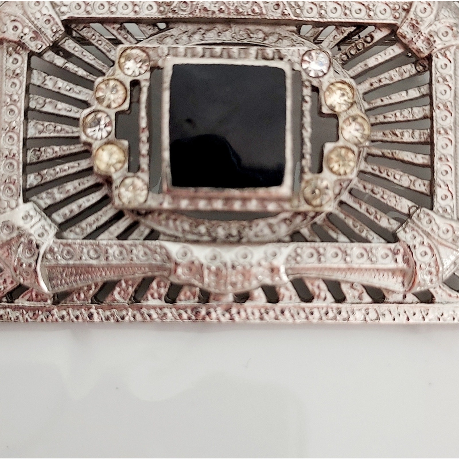 Silver Rectangular Brooch with Rhinestones - image 3