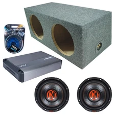 Sealed Rear Angle Dual Enclosure w/ MJP1222 12" Sub, 1500W Amplifier & Amp Kit
