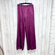 Carolina Herrera Pants Women Size 4 Burgundy Satin Zip Back Trousers Pockets