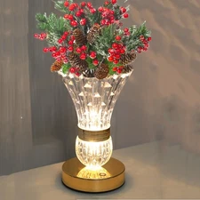 Crystal LED Vase Table Lamp Touch Switch Dimming Bedroom Decor Desk Lamp Vase