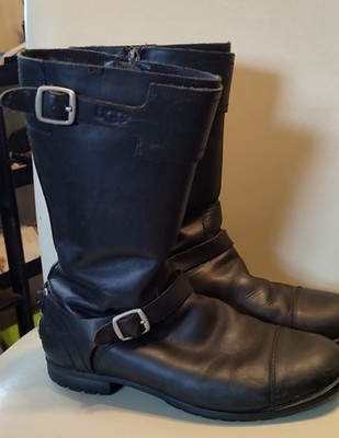 Woman's Classic Black Leather Fleece Lined UGG Boots size 9