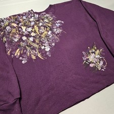 Pro Spirit Sweatshirt Womens XL Purple Floral Hand Painted Crewneck Made in USA