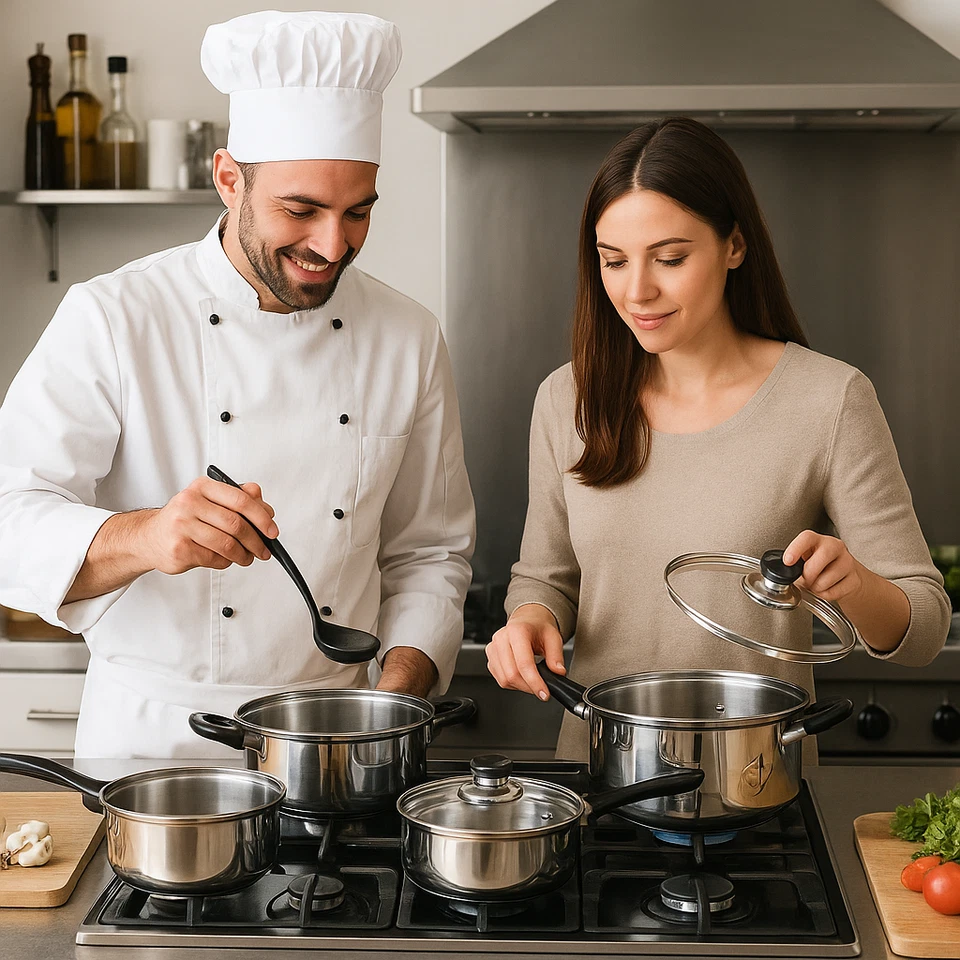 Set di Pentole 12 Pezzi in Acciaio Inox – Compatibili con Induzione - Immagine 3 di 4