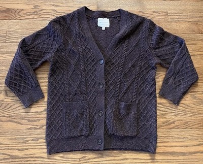 Thread & Supply Calista Soft Cable-Knit Cardigan Sweater Womens LP Brown Cozy