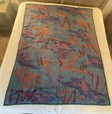 Biederlack Plush Blanket Purple Blue Maroon Green Trim Germany 56x74 Abstract