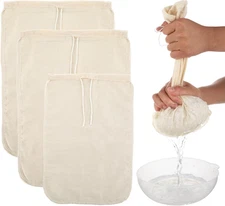 3 Pack Reusable Cotton Nut Milk Bags, Fine Mesh Strainer for Juice, Coffee, Chee