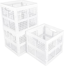3-Pack Collapsible Plastic Storage Crates,Foldable Crates Storage,16L White 