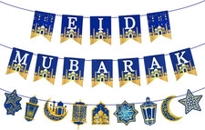 Eid Mubarak Bunting Banner - Pre-Tied Party Decor for Home  Outdoor Celebration