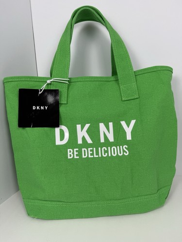 DKNY ‘BE DELICIOUS’ Tote Bag Shopping Purse Beach GREEN • WHITE NEW
