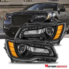 Pair Black LED DRL Projector Headlights for 2011-2023 Chrysler 300 w/ Bulbs