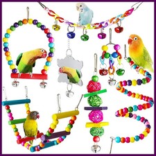7pcs Pack Wood Parrot Toys Bird Toy Cage Bird Accessories Swing Suspension