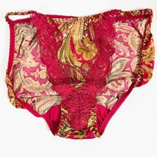 Victoria's Secret Gold M 6 Silk Lace String Bikini Red Paisley Panty Vintage NWT