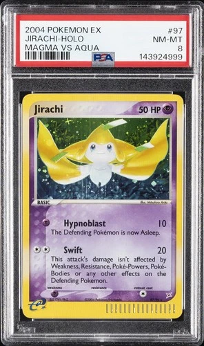 2004 POKEMON EX TEAM MAGMA VS TEAM AQUA #97 JIRACHI-HOLO PSA 8