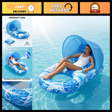 Inflatable Pool Float for Adults with Canopy, Adjustable Sun Shield Cup Holder