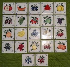 22 Vintage NOS Hand Painted Kitchen Tiles - Various Fruits 4-1/4" x 4-1/4"
