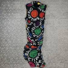 Farm Rio XL Large Smiley Tulle Womens Dress Sleeveless Ruched Midi Black