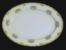 Noritake Oval Serving Platter 16" Claremont Floral Gold Rim Japan Circa 1931
