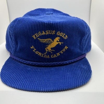 Vintage Imperial Headwear  Pegasus Gold Florida Corduroy Blue Hat Embroidered