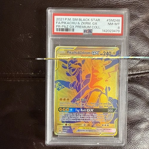 2021 POKEMON PREMIUM COLLECTION PROMO #SM248 FULL ART/PIKACHU & ZEKROM GX PSA 8