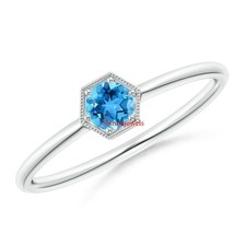 Natural Blue Topaz Gemstone With 18K White Gold Plated Silver Women's Ring 223