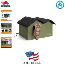 Extra-Wide Heated Cat House for Outside, Outdoor Cat House with 2 Safe Escape...