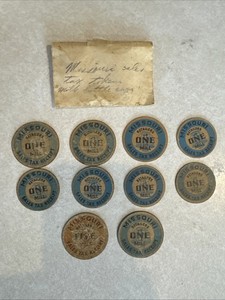 Missouri Retailers Sales Tax Receipt Tokens 1 Mill 5 Mills Vtg  Coins Cardboard