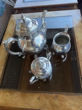Vintage F.B. Rogers Silver Co. 2352 Silver on Copper Tea Set –Footed Mid-Century