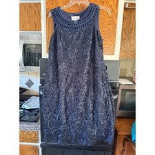 Jessica H Navy Blue Embroidered Mesh Sheath Dress Sz 12 Special Occasion Formal
