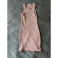 Heart & Hips Orange White Striped Ribbed Knit Sleeveless Bodycon Midi Dress M