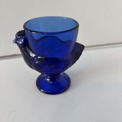 Cobalt Blue Glass Pedestal Egg Cup Marked France Vintage Mid Century Modern