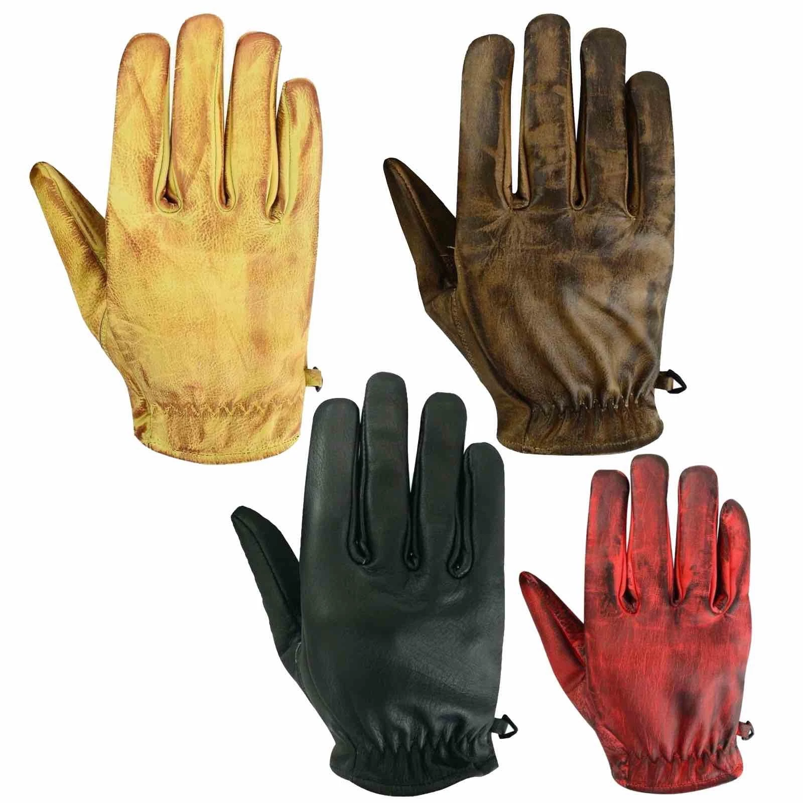 Men's Vintage Goatskin Leather Motorcycle Gloves Gel Padded Cruiser Street